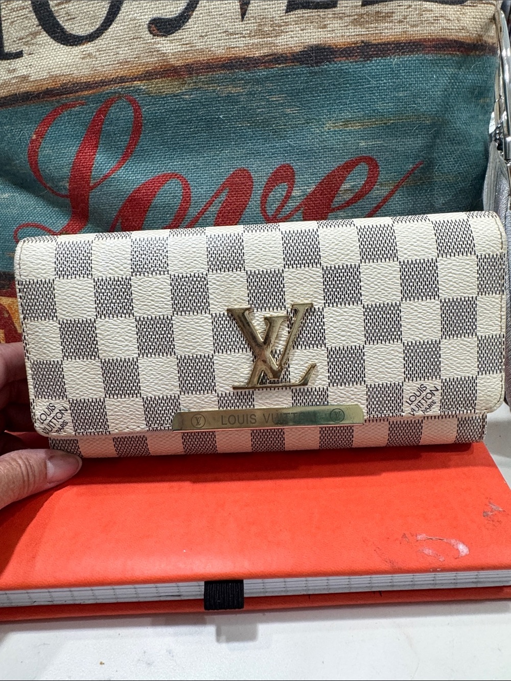 Louis Vuitton Damier Azur Canvas Continental Wallet with Gold LV Hardware